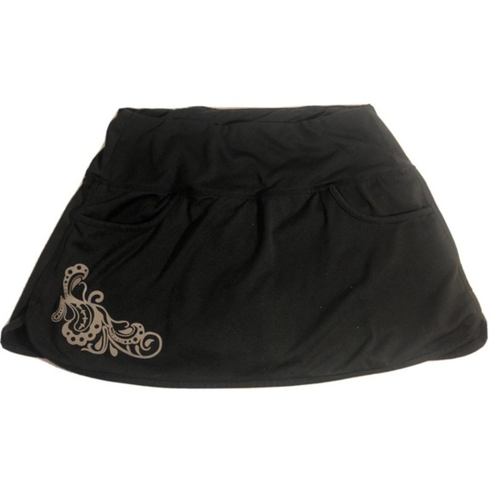 Athleta Skort Tennis Skirt Black With Scroll Design and Front Pockets Small